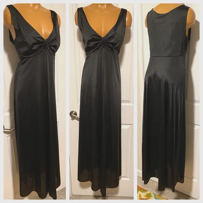 ВИНТАЖНЫЙ 60-Х VANITY FAIR ЧЕРНЫЙ НЕЙЛОНА НОЧНАЯ РУБАШКА С УНИКАЛЬНЫЙ RUCHE БЮСТ SZ 38 (L) - Изображение 1 из 4