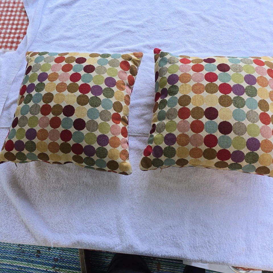 Multicolor Polka Dot Throw Pillows (x2) Square 17" EUC - Image 1 of 4