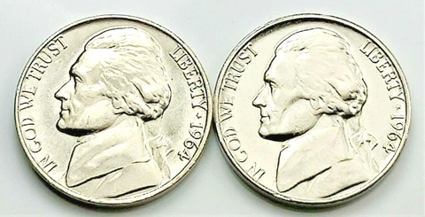 1964 P & D  Jefferson Nickel - BU Set Pulled From OBW Rolls Cover