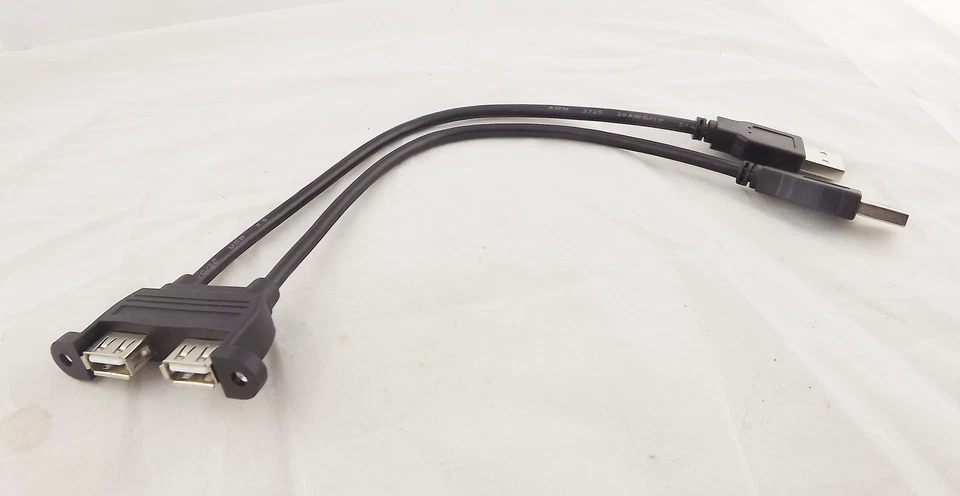 1x 25cm 2 USB A Female Panel Mount Socket To Dual USB 2.0 A Male Extension Cable - Image 1 of 1
