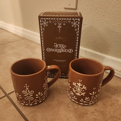 NUEVO S/2 Pottery Barn Pan de Jengibre Gres Helado Tazas de Café Tazas Vacaciones Foto 1 de 4