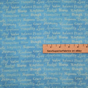 Good Vibes Positive Words Aqua Blue Blessing Peace Fabric 1/2 Yard #Y3121-34 - Picture 1 of 3