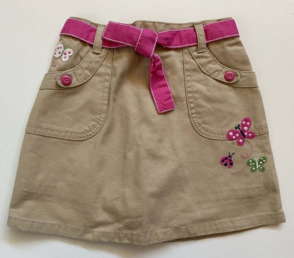 Falda corta con cinturón Gymboree Garden Friends Butterfly Ladybug caqui talla 4 nueva con etiquetas Foto 1 de 2