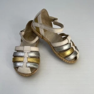 Ugg Shoe Girl 8 Toddler Josiah Espadrille Ankle Strap Gold Silver Metallic Core - Picture 1 of 8
