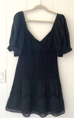 Mini Vestido Acampanado de Algodón Negro Catherine Maladrino Manga Abullonada Talla 8 N102 Foto 1 de 4