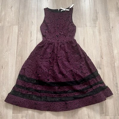 $598 Alice Olivia Midi кружевное платье сливы черный размер 6 новый с Ярлыками, вечеринки праздник ночь - Изображение 1 из 4