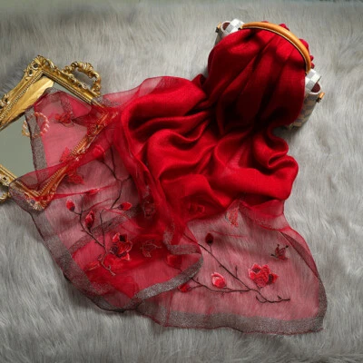 Женский шелковый шарф легкие шали и обертки для свадеб вышитые шарфы - Изображение 1 из 4