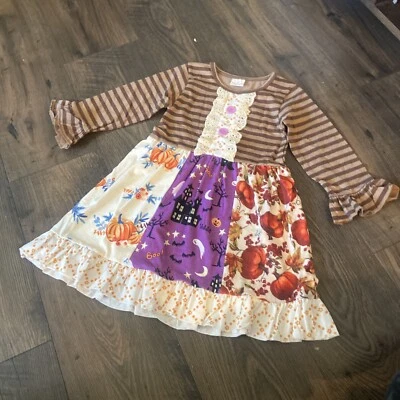Nuevo Vestido Boutique Niña Talla 4 Adorable Halloween Manga Acampanada Foto 1 de 4