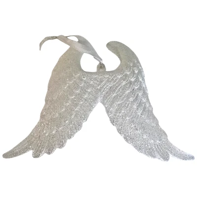 Ornamento de Natal Kurt S Adler asas de anjo tamanho grande branco glitter iridescente - Imagem 1 de 4