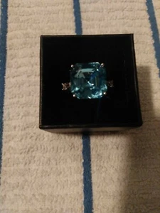 Size 6 Sterling Ring Made With 14x14 mm Aquamarine Crystal From Swarovski(203) - Picture 1 of 6