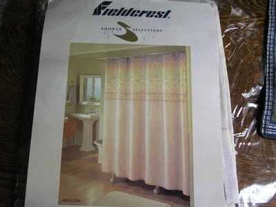 Fieldcrest AVALON Plum & Beige Mottled w/ Floral Garland FABRIC Shower Curtain - Image 1 of 4