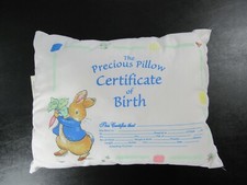 Peter Rabbit Frederick Warne Birth Certificate Nursery Decor Baby Pillow 2001