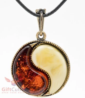 Латунный янтарь подвеска Инь и Ян фэн-шуй подвеска талисман ожерелье IronWork - Изображение 1 из 4