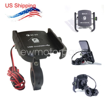 Soporte de teléfono celular manillar de motocicleta de aluminio cargador USB QC 3.0 cargador rápido Foto 1 de 4