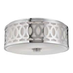 17 INCH POLISHED NICKEL FLUSH MOUNT WITH AN OPAL GLASS SHADE - Picture 1 of 1