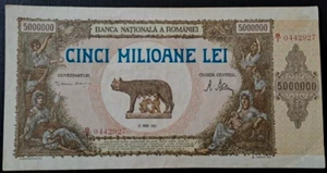 Romania 5 000 000 LEI P-61 1947 5 Million AUNC Romanian World Currency RARE NOTE - Picture 1 of 9
