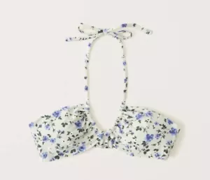 Abercrombie & Fitch Women's Upside Down Halter Triangle Bikini Top mint floral M - Picture 1 of 1