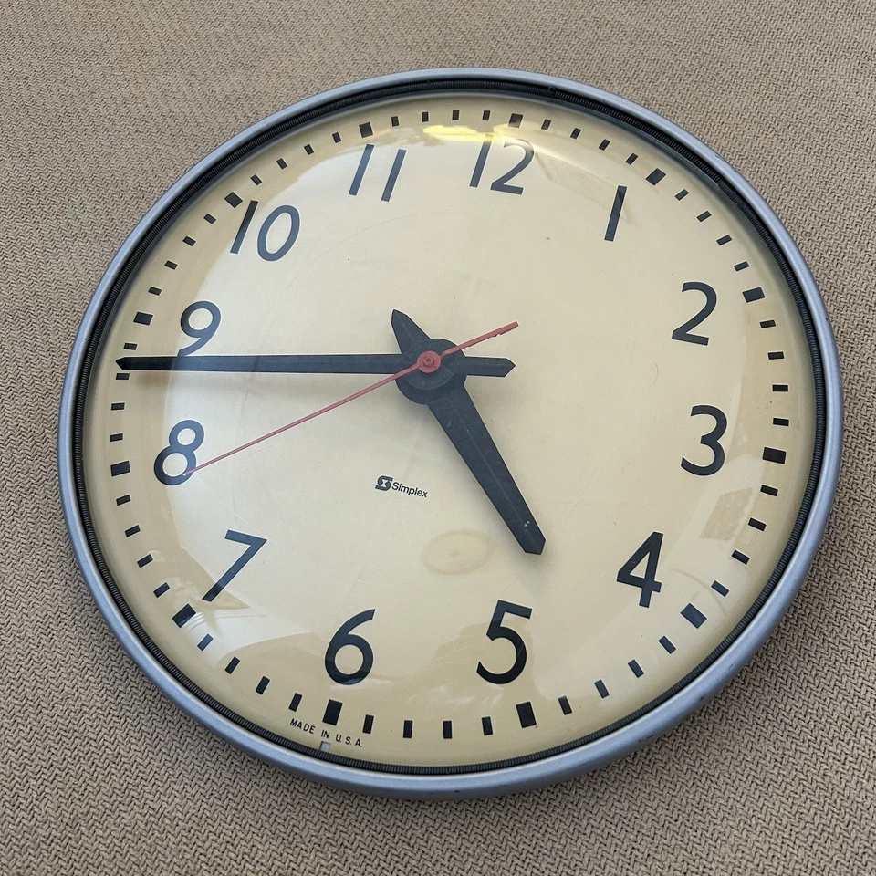 Vintage Simplex Industrial School Wall Clock Convex Glass Battery Working 13.5” - Image 1 of 4