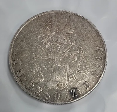 1870 Zs H ZACATECAS MEXIC0 SILVER COIN 1 PESO SCALES AA248 - Image 1 of 2