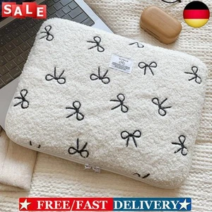 14in Bowknot Plush Laptop Sleeve Embroidery Tablet Bag Work Study Bag (White) DE - Bild 1 von 7