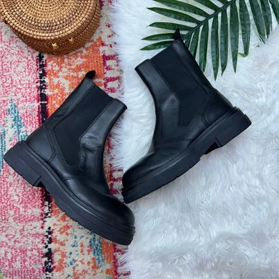 Zara Black Faux Leather Chunky Boot 41 / 10 Goth Festival Y2K - Image 1 of 4