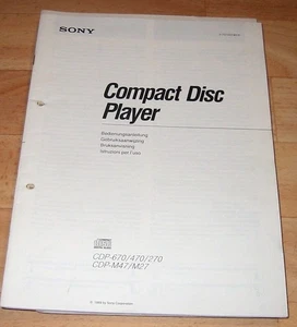 Bedienungsanleitung für Sony CD Player - CDP-670/470/270/M47/M27 - Foto 1 di 1