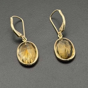 Orecchini pendenti vintage in oro giallo 14 carati con leva citrino (YAK-26-4) - Foto 1 di 7