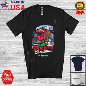 Custom Name Merry Trucking Christmas; Amazing Santa Truck Driver Trucker T-Shirt - Picture 1 of 7