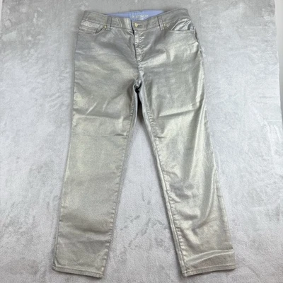Calça jeans feminina Chicos platina 2,5 dourada metálica glitter reta elástica - Imagem 1 de 4