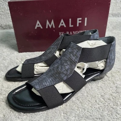 Amalfi by Rangoni Womens Sandals Italian Leather Stretch 7 Narrow Navy Snake NEW - Image 1 of 4