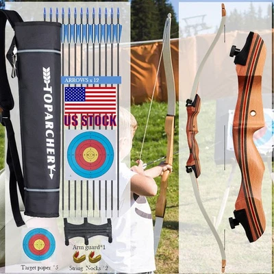 para crianças/jovens tiro com arco 48" arco curvo de madeira flechas para prática alvo destro - Imagem 1 de 4