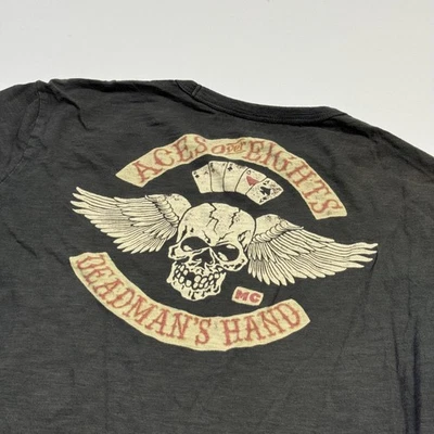 Camisa masculina Lucky Brand pequena preta Deadman's mão ases e oito caveira gráfica - Imagem 1 de 4