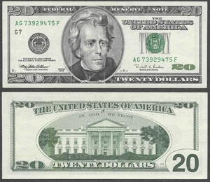 1996 US $20 Twenty Dollar Bill 'Monochrome' Note (Chicago Federal Reserve) - Picture 1 of 7