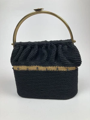 1940s Black & Gold Vintage Hiawatha Purse w Unique Brass Latch Handle - Image 1 of 4