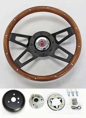 Olds Cutlass 442 Delta 1967 13 1/2" 4 radios empuñadura de madera en volante negro Foto 1 de 4