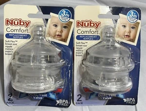 2 Nuby Comfort Replacement Nipples Advanced Dual-Vent Valve 2 PK 3+M Medium Flow - Picture 1 of 9