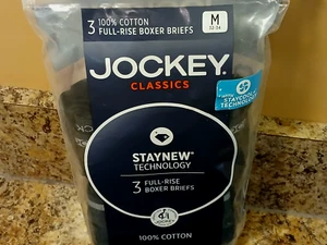 Men's Jockey Classics Full-Rise Boxer Briefs Med 32-34 Black Cotton STAYNEW TECH - Picture 1 of 21