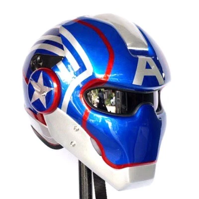 CAPTAIN AMERICA HELMET CASCO ELMETTO GLOSSY BLUE MOTORCYCLE MOTO CUSTOM OPENFACE - Image 1 of 4