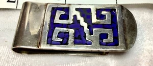 Blue stone mexican sterling silver vintage money clip - Picture 1 of 6
