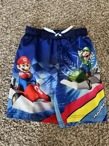 Mario Kart Blue Swim Trunks For Boys Size 8- VGUC - Picture 1 of 4