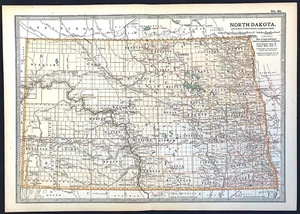 mapa Dakota del Norte muestra líneas del condado litografía original color por Ben Eli Smith 1907 - Imagen 1 de 3