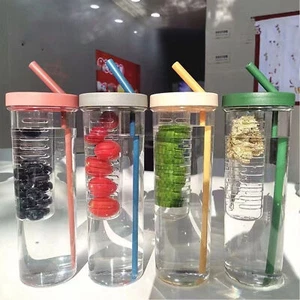 (Yellow)700ml Straw Cup Transparent Plastic Water Bottle With Straw Portable - Picture 1 of 15