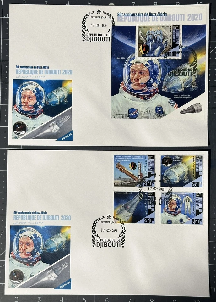 DJIBOUTI 2020 90th BIRTH OF BUZZ ALDRIN  APOLLO 11   (SET 2 FIRST DAY COVERS) - Image 1 of 1