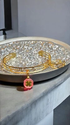 18k plated adjustable bracelet and ring set with lucky clover charm.... - Image 1 of 4