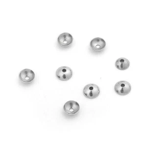 50 Stainless Steel Beads Caps Round Silver Tone (Fits 6mm Beads) 4mm Dia. - Picture 1 of 3