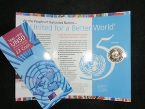 UN50 1945-1995 United Nations £2 Coin Brilliant Uncirculated Presentation Pack - Picture 1 of 3