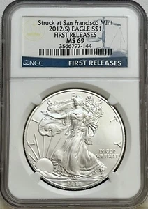 2012S American Silver Eagle Struck at San Francisco Mint First Release NGC MS 69 - Picture 1 of 4