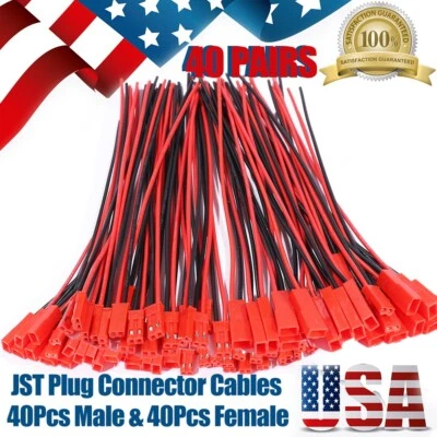 40pairs 22AWG Wire Connectors for JST 150mm Female Male Cable RC LiPo Battery - Image 1 of 4