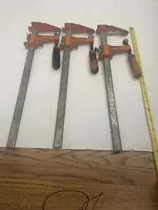 3 Jorgenson Vntg 16” Bar Clamps Made In USA 3701 3703 Wood Handle - Picture 1 of 11