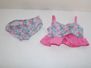 Build A Bear 2 Piece Bathing Suit Tankini Floral Design Pink Ruffle Pre-Owned (g - Picture 1 of 3